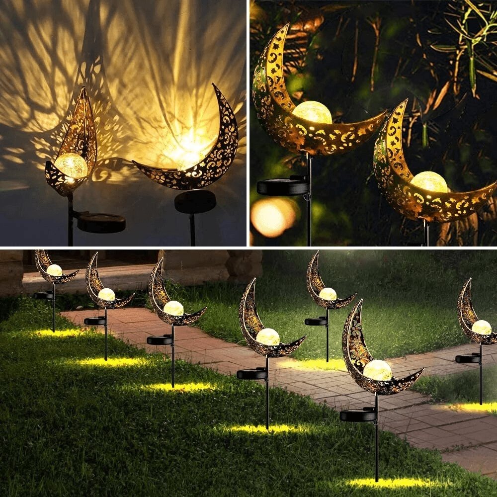 Outdoor Solar Half-Moon Light Stainless Steel 30 in Pathway Garden Patio Ambient Glow | Thomler