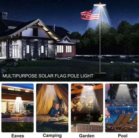 Solar Flagpole Light 700 Lumen 26 LED Automatic Dusk Sensor Weatherproof for Outdoor Flags Patriotic American Flag Pole | Thomler
