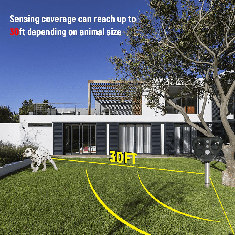 Ultrasonic Solar Bird Deterrent with Motion Sensor & Flashing Lights for Yards, Gardens, Patios | Weatherproof Animal Repeller | Thomler