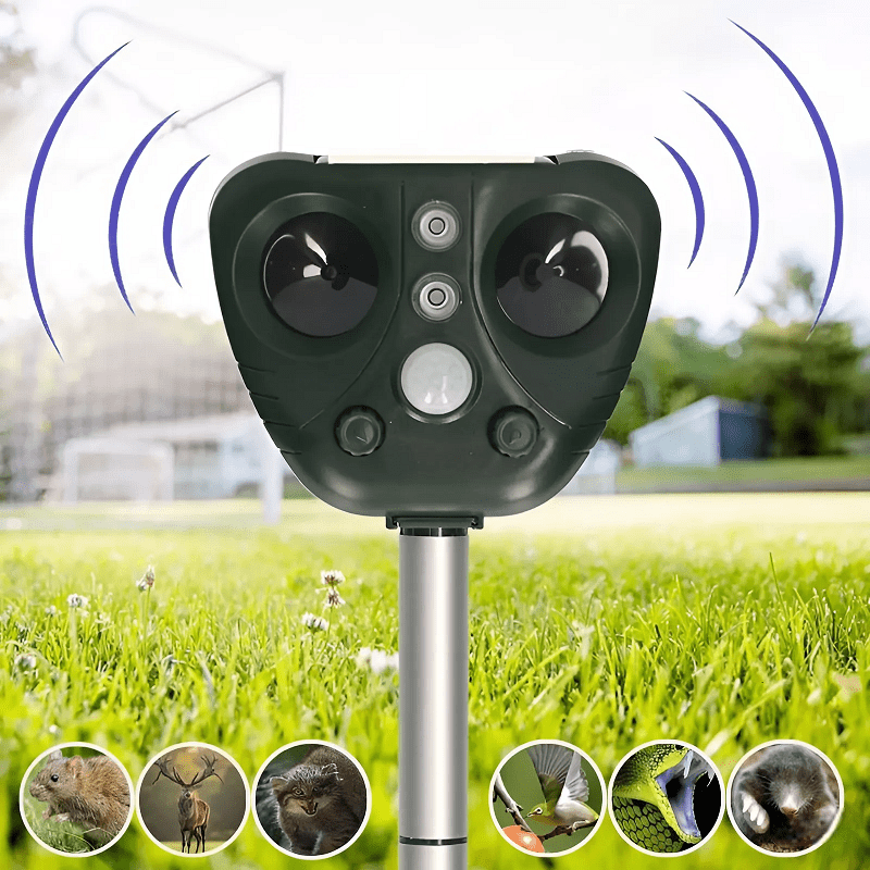 Ultrasonic Solar Bird Deterrent with Motion Sensor & Flashing Lights for Yards, Gardens, Patios | Weatherproof Animal Repeller | Thomler