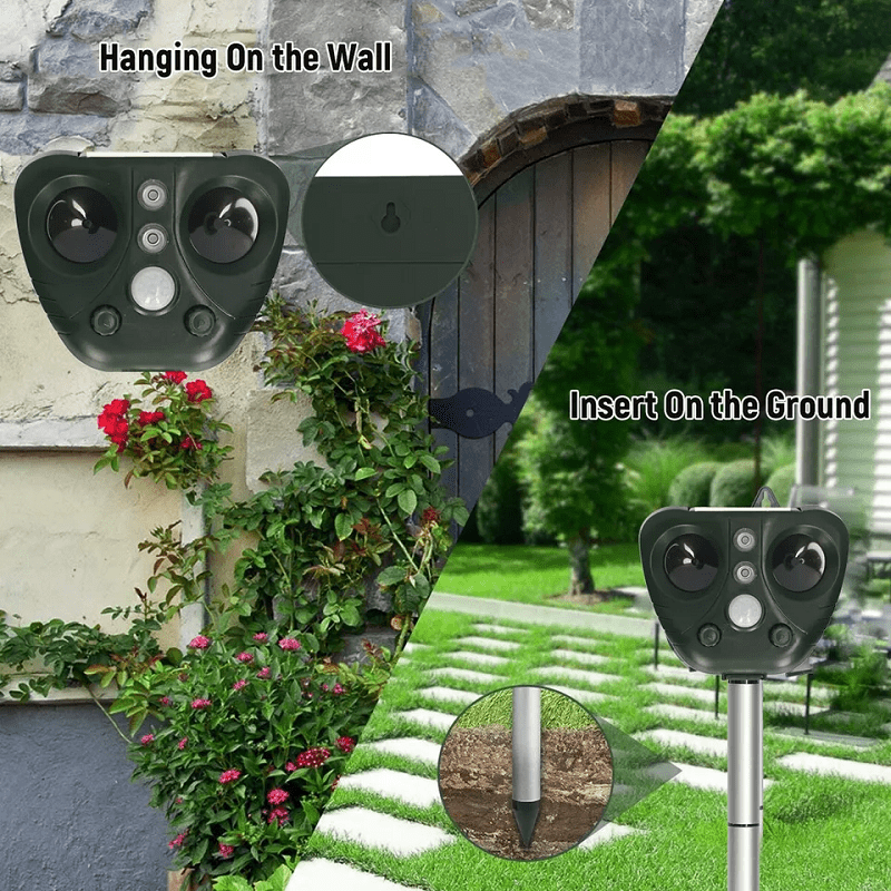 Ultrasonic Solar Bird Deterrent with Motion Sensor & Flashing Lights for Yards, Gardens, Patios | Weatherproof Animal Repeller | Thomler