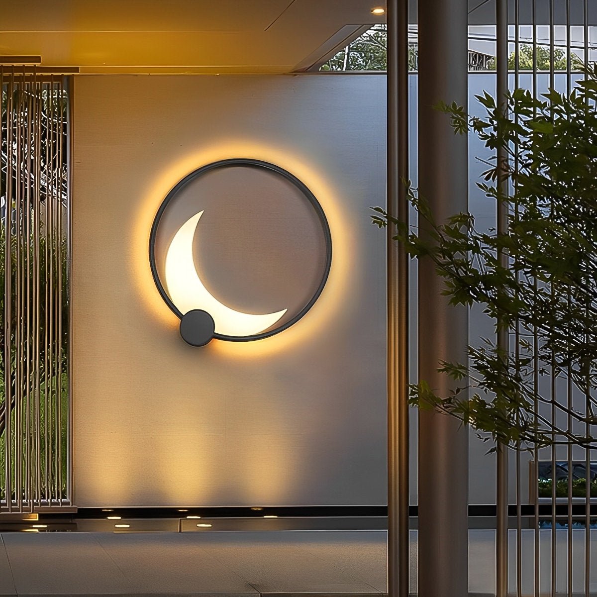Wall Lamp Stainless Steel Moon LED 35.0 cm Black Outdoor Garden Patio Waterproof Sconce Solar Hardwired | Thomler