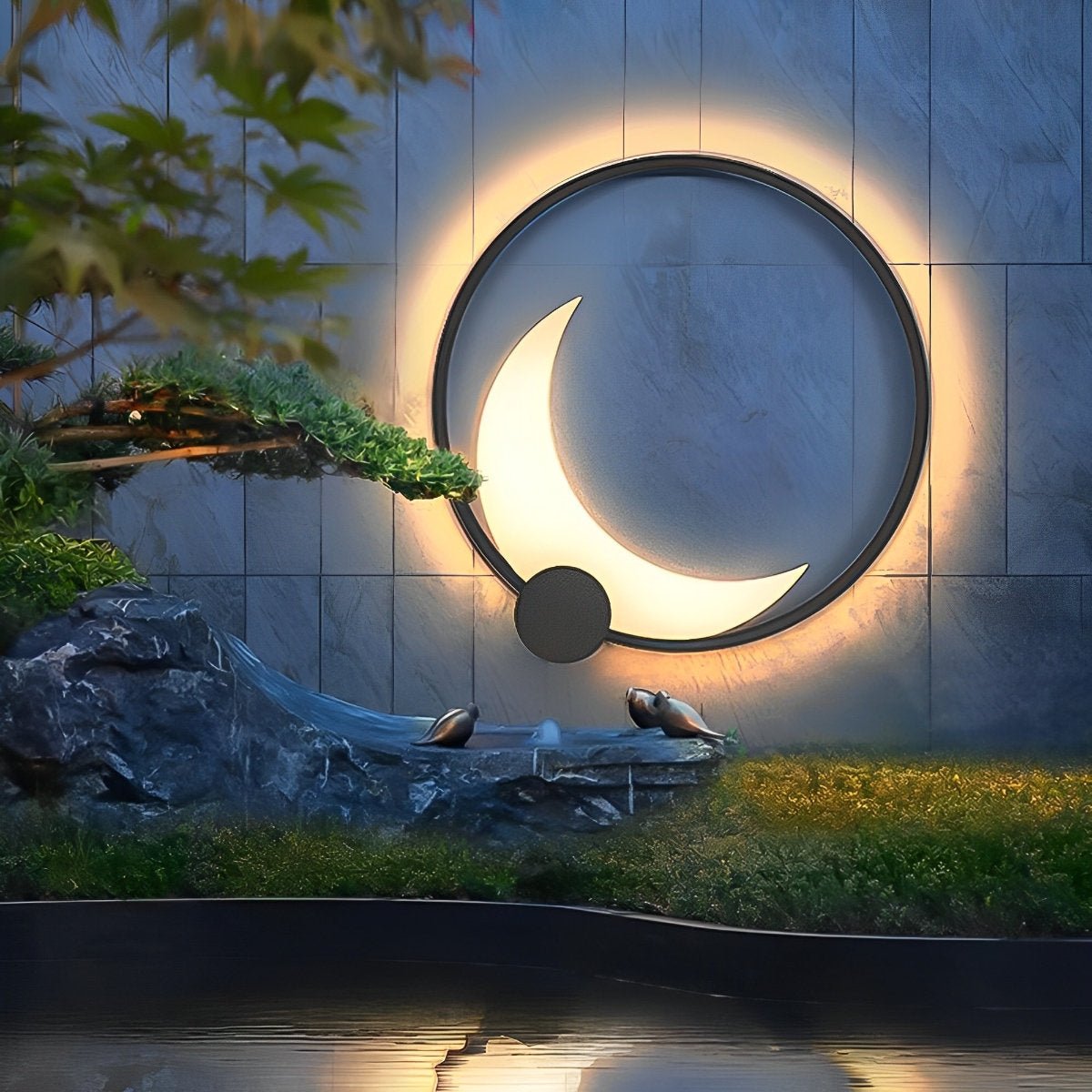 Wall Lamp Stainless Steel Moon LED 35.0 cm Black Outdoor Garden Patio Waterproof Sconce Solar Hardwired | Thomler