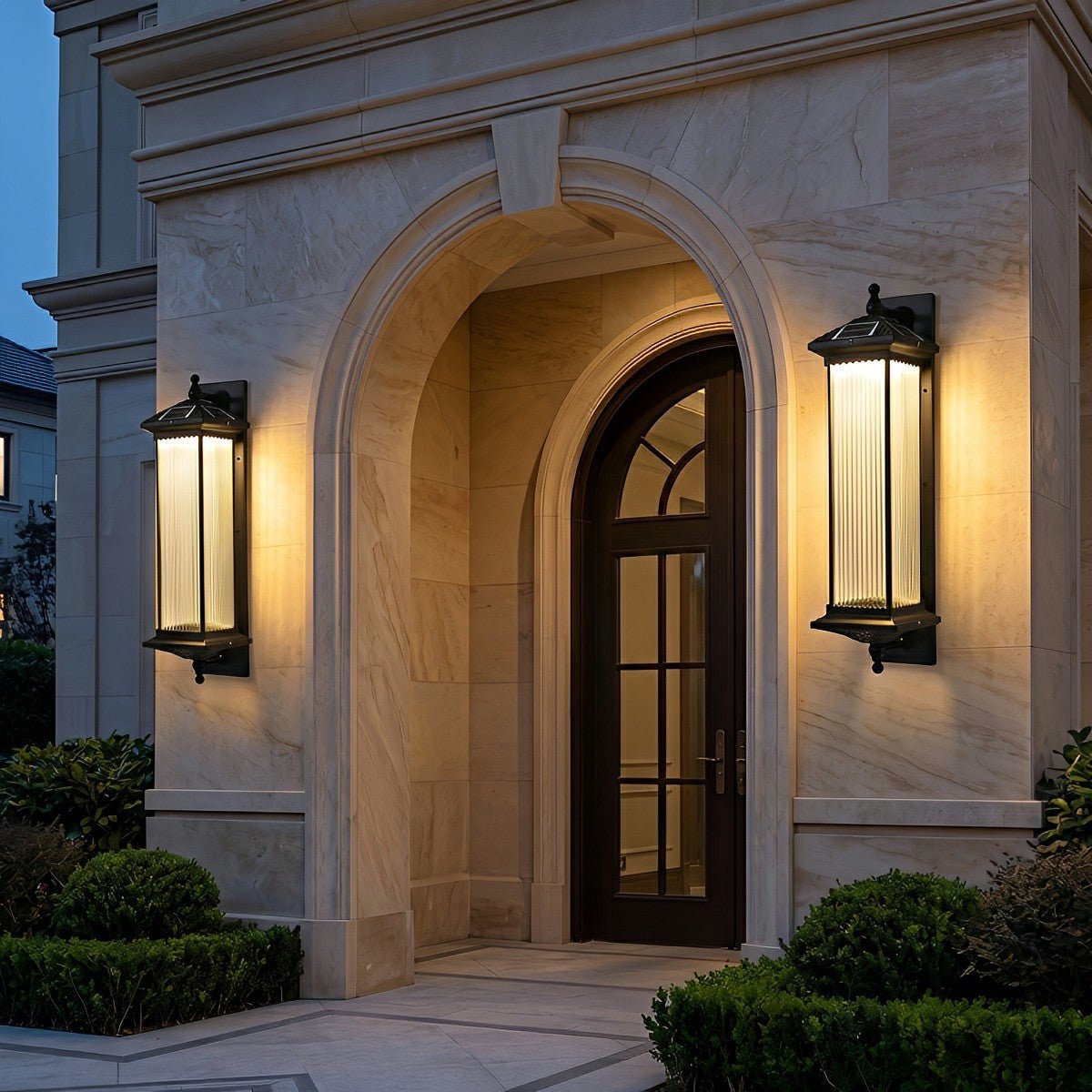 Solar-Powered LED Wall Sconce with Ribbed Shade & Adjustable Brightness for Entryway, Porch, Garden, Driveway | Thomler