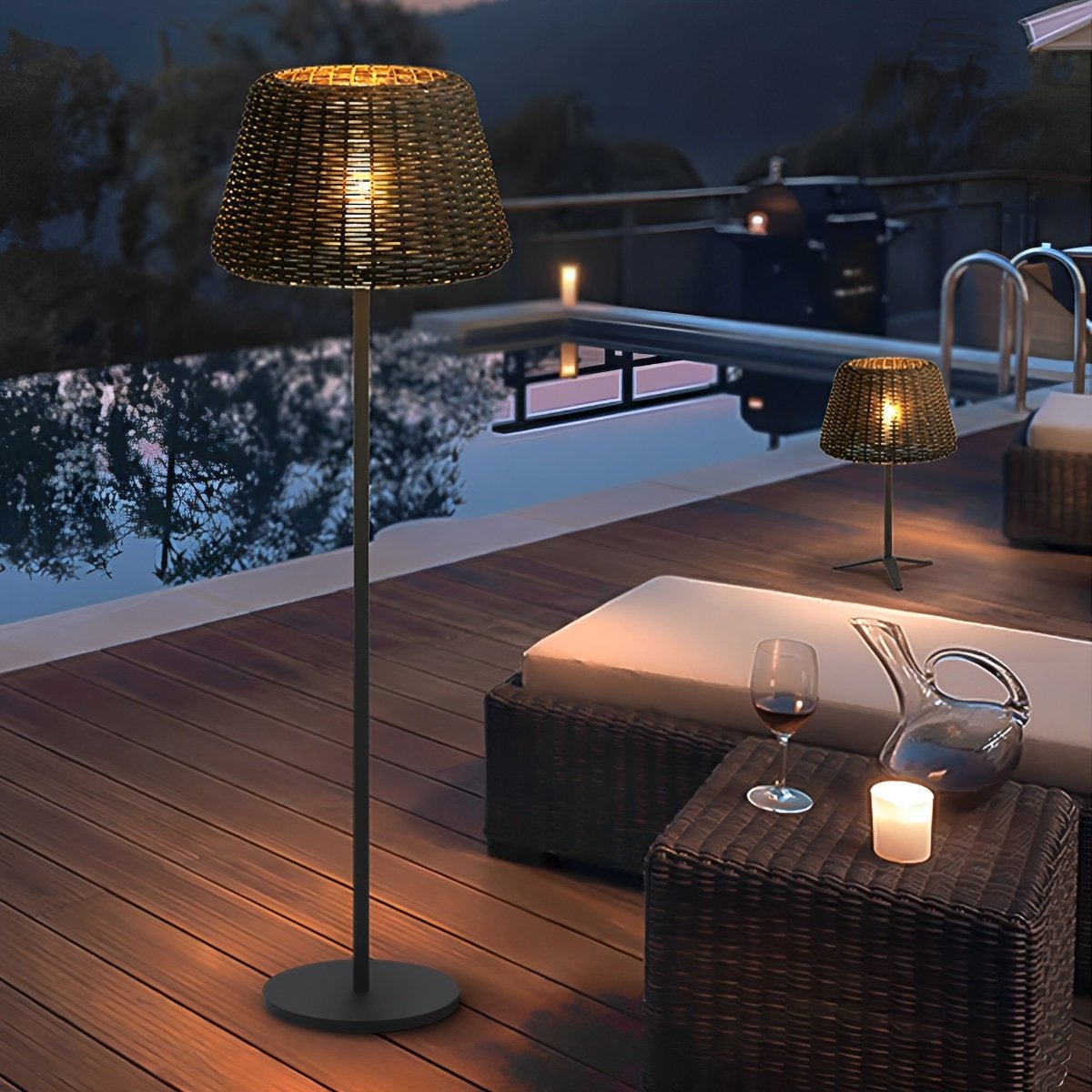 Floor Lamp Synthetic Rattan 176.0 cm White Outdoor Patio Solar LED Garden Lighting Waterproof | Thomler