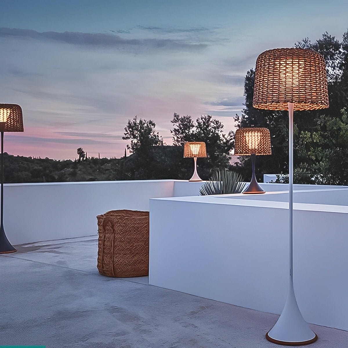 Floor Lamp Synthetic Rattan 176.0 cm White Outdoor Patio Solar LED Garden Lighting Waterproof | Thomler