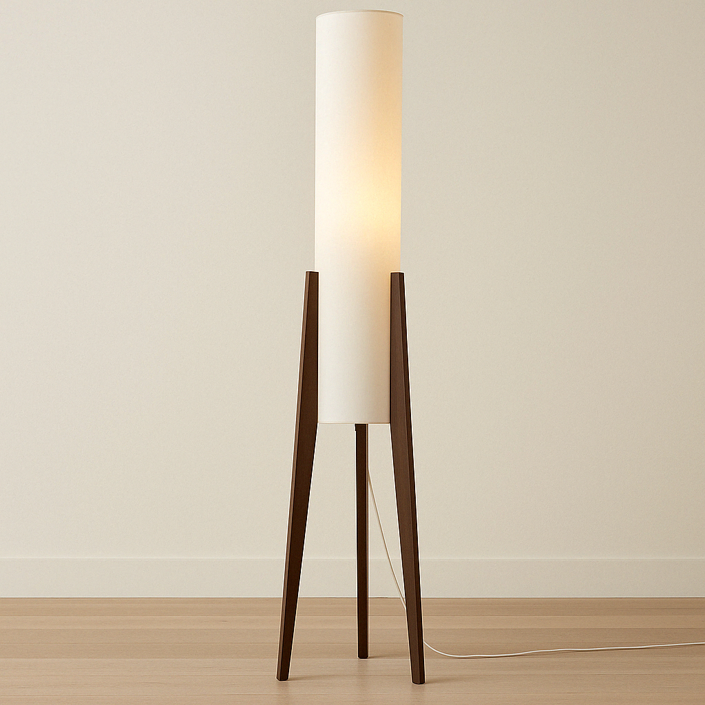 Solid Walnut Wood Floor Lamp with Fabric Shade | Modern Standing Light for Living Room & Bedroom | 3000K Warm White LED | Hardwired Floor | Thomler