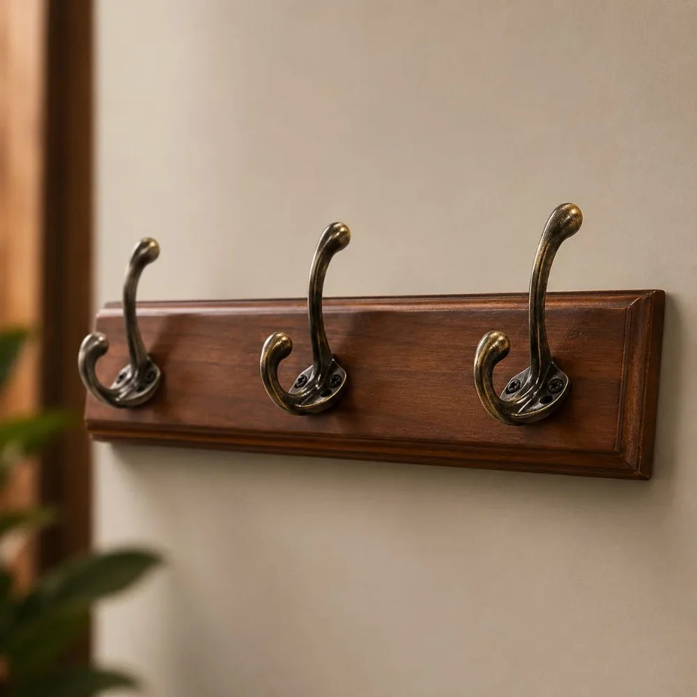 Entryway Hook Rack Wall-Mounted Solid Wood Organizer for Jackets Scarves Bags Natural Grain Finish 3 4 5 Hook Options Apartment Mudroom | Thomler