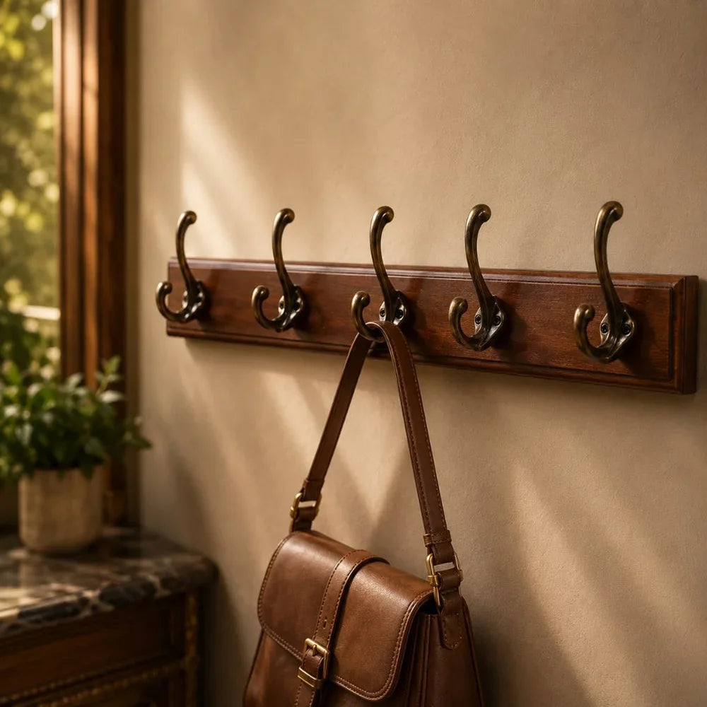 Entryway Hook Rack Wall-Mounted Solid Wood Organizer for Jackets Scarves Bags Natural Grain Finish 3 4 5 Hook Options Apartment Mudroom | Thomler