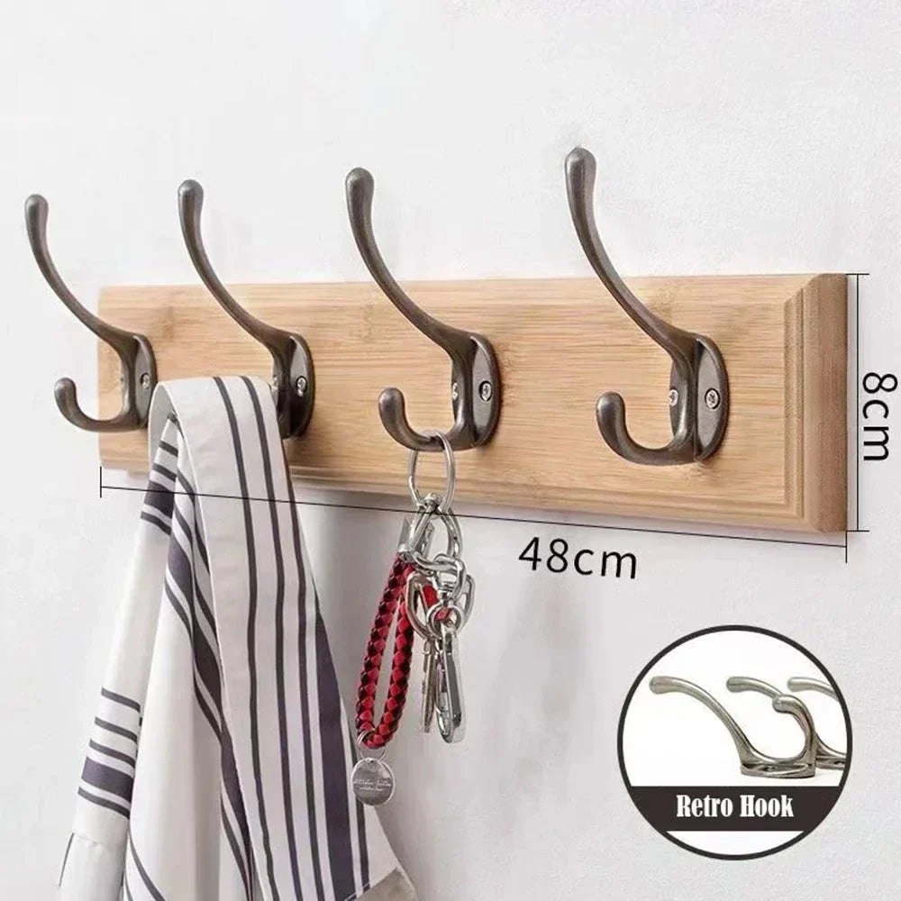 Entryway Hook Rack Wall-Mounted Solid Wood Organizer for Jackets Scarves Bags Natural Grain Finish 3 4 5 Hook Options Apartment Mudroom | Thomler