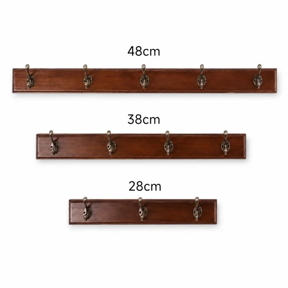 Entryway Hook Rack Wall-Mounted Solid Wood Organizer for Jackets Scarves Bags Natural Grain Finish 3 4 5 Hook Options Apartment Mudroom | Thomler
