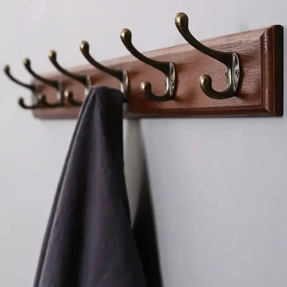 Entryway Hook Rack Wall-Mounted Solid Wood Organizer for Jackets Scarves Bags Natural Grain Finish 3 4 5 Hook Options Apartment Mudroom | Thomler