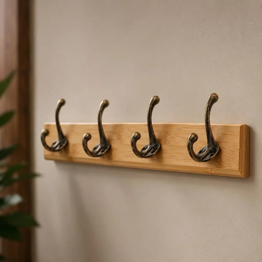 Entryway Hook Rack Wall-Mounted Solid Wood Organizer for Jackets Scarves Bags Natural Grain Finish 3 4 5 Hook Options Apartment Mudroom | Thomler