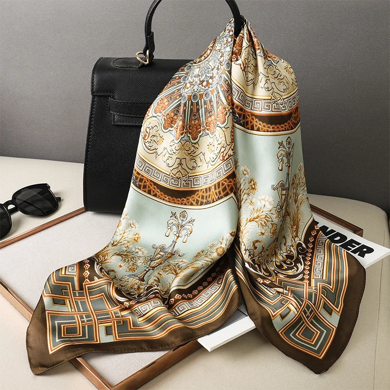 Plaid Silk Square Scarf 27.5 in Women's Neck Wrap Hair Band Accessory Spring Summer Multi-Wear Lightweight Fashion Kerchief | Thomler