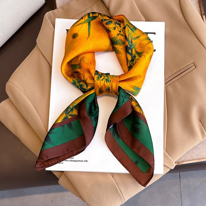 Plaid Silk Square Scarf 27.5 in Women's Neck Wrap Hair Band Accessory Spring Summer Multi-Wear Lightweight Fashion Kerchief | Thomler