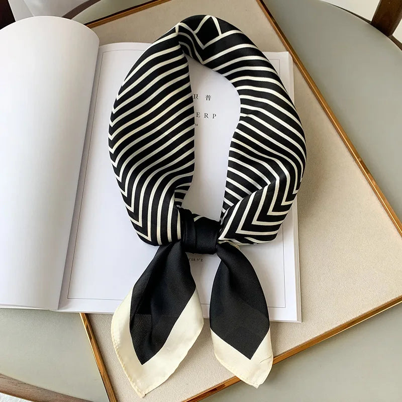 Plaid Silk Square Scarf 27.5 in Women's Neck Wrap Hair Band Accessory Spring Summer Multi-Wear Lightweight Fashion Kerchief | Thomler
