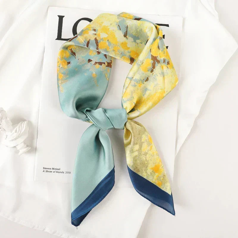 Plaid Silk Square Scarf 27.5 in Women's Neck Wrap Hair Band Accessory Spring Summer Multi-Wear Lightweight Fashion Kerchief | Thomler