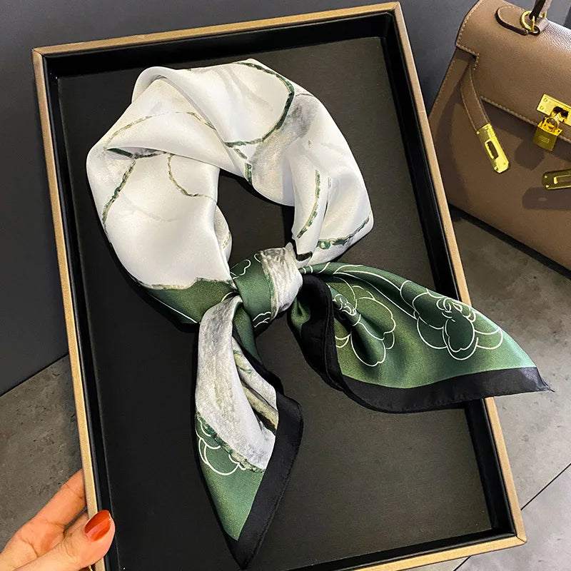 Plaid Silk Square Scarf 27.5 in Women's Neck Wrap Hair Band Accessory Spring Summer Multi-Wear Lightweight Fashion Kerchief | Thomler
