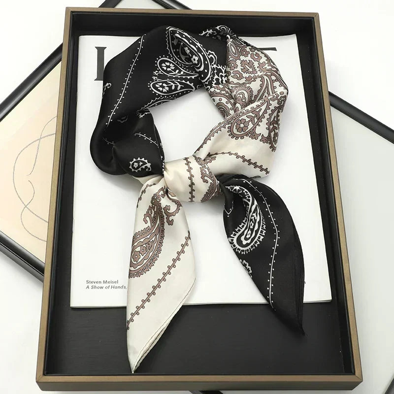 Plaid Silk Square Scarf 27.5 in Women's Neck Wrap Hair Band Accessory Spring Summer Multi-Wear Lightweight Fashion Kerchief | Thomler