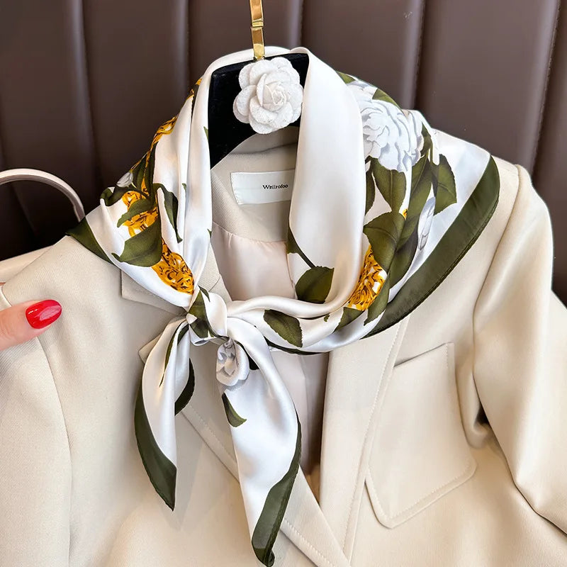 Plaid Silk Square Scarf 27.5 in Women's Neck Wrap Hair Band Accessory Spring Summer Multi-Wear Lightweight Fashion Kerchief | Thomler