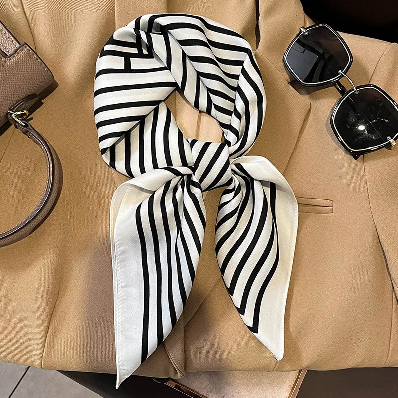 Plaid Silk Square Scarf 27.5 in Women's Neck Wrap Hair Band Accessory Spring Summer Multi-Wear Lightweight Fashion Kerchief | Thomler