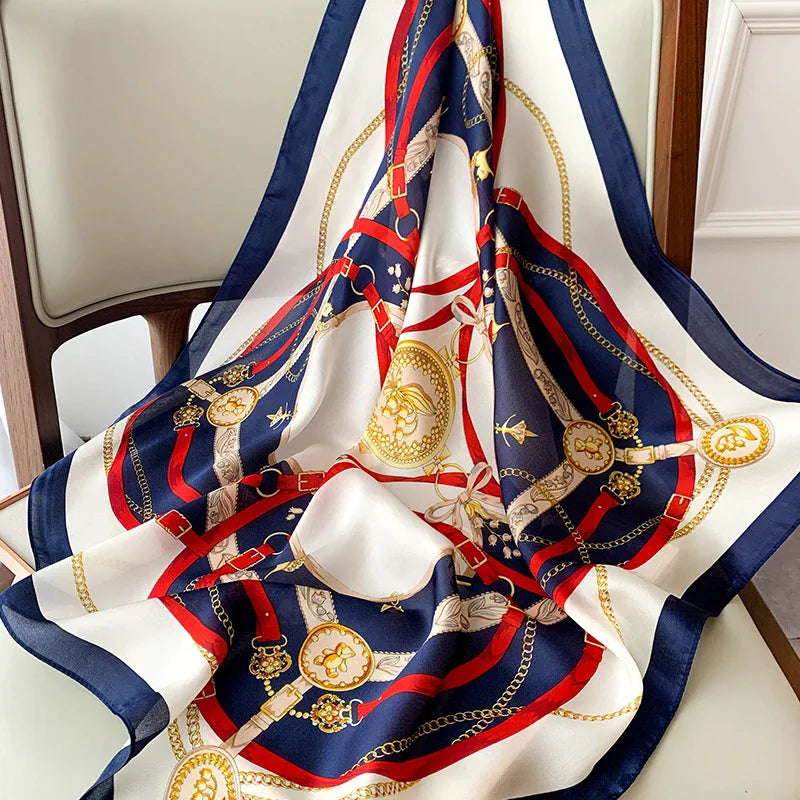 Plaid Silk Square Scarf 27.5 in Women's Neck Wrap Hair Band Accessory Spring Summer Multi-Wear Lightweight Fashion Kerchief | Thomler