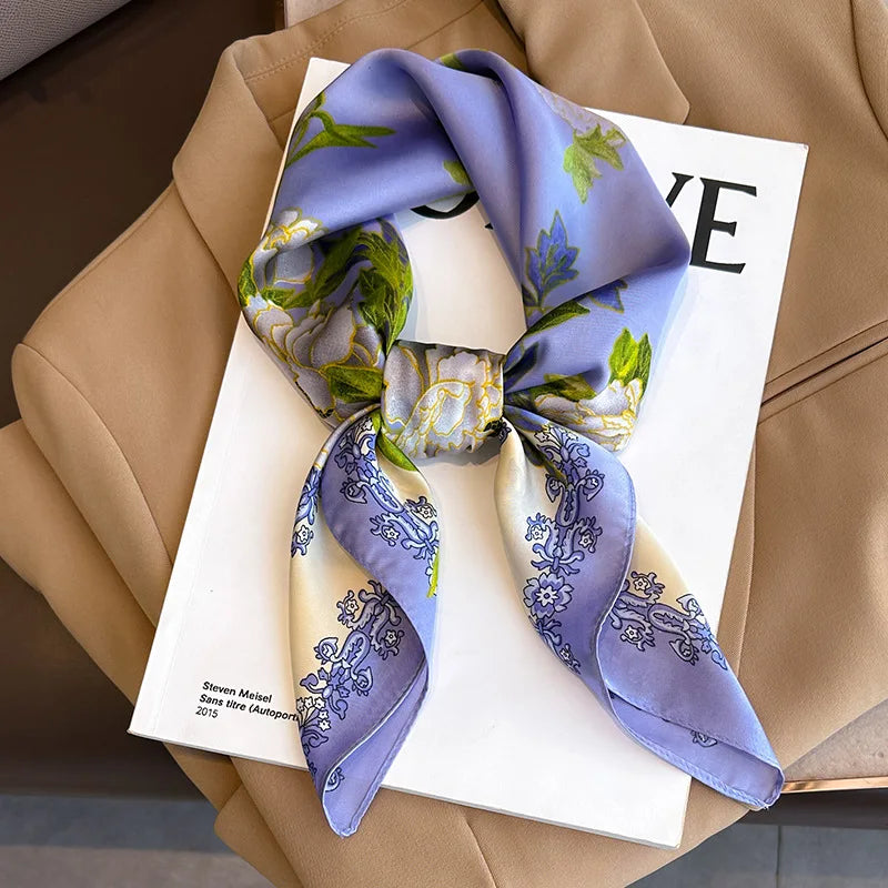 Plaid Silk Square Scarf 27.5 in Women's Neck Wrap Hair Band Accessory Spring Summer Multi-Wear Lightweight Fashion Kerchief | Thomler
