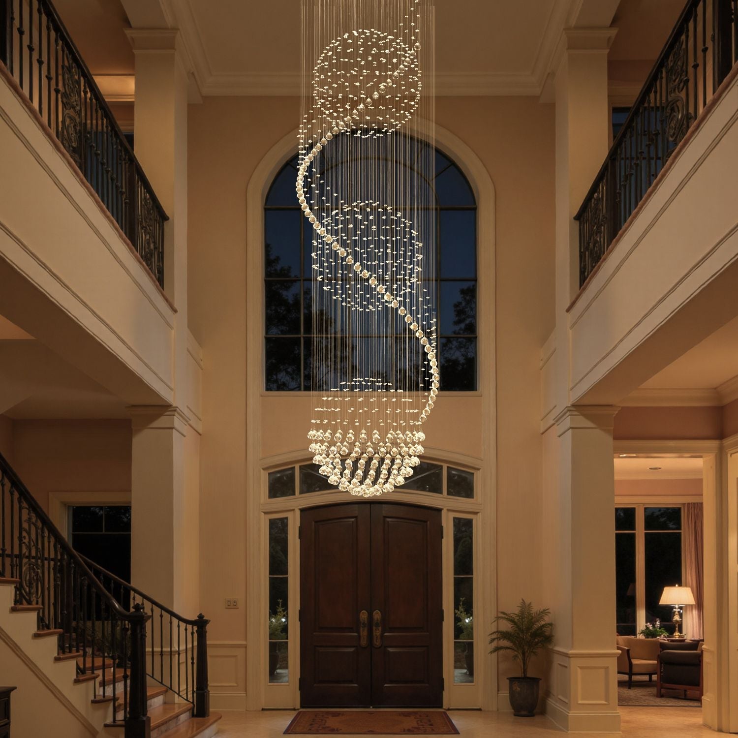 Spiral Crystal Raindrop Chandelier with Three Cascading Tiers for High Ceilings | Thomler