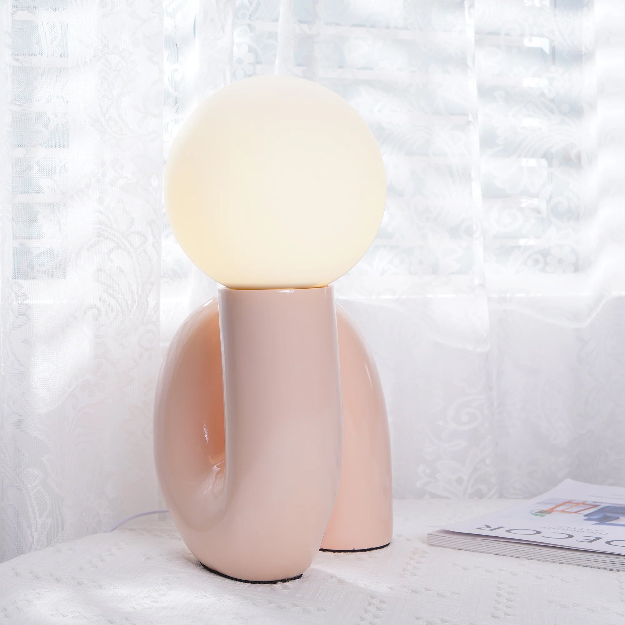 Table Lamp Glass Spiral 10.2 in Indoor Pink Blue White Dark Red Decorative LED Accent Light | Thomler