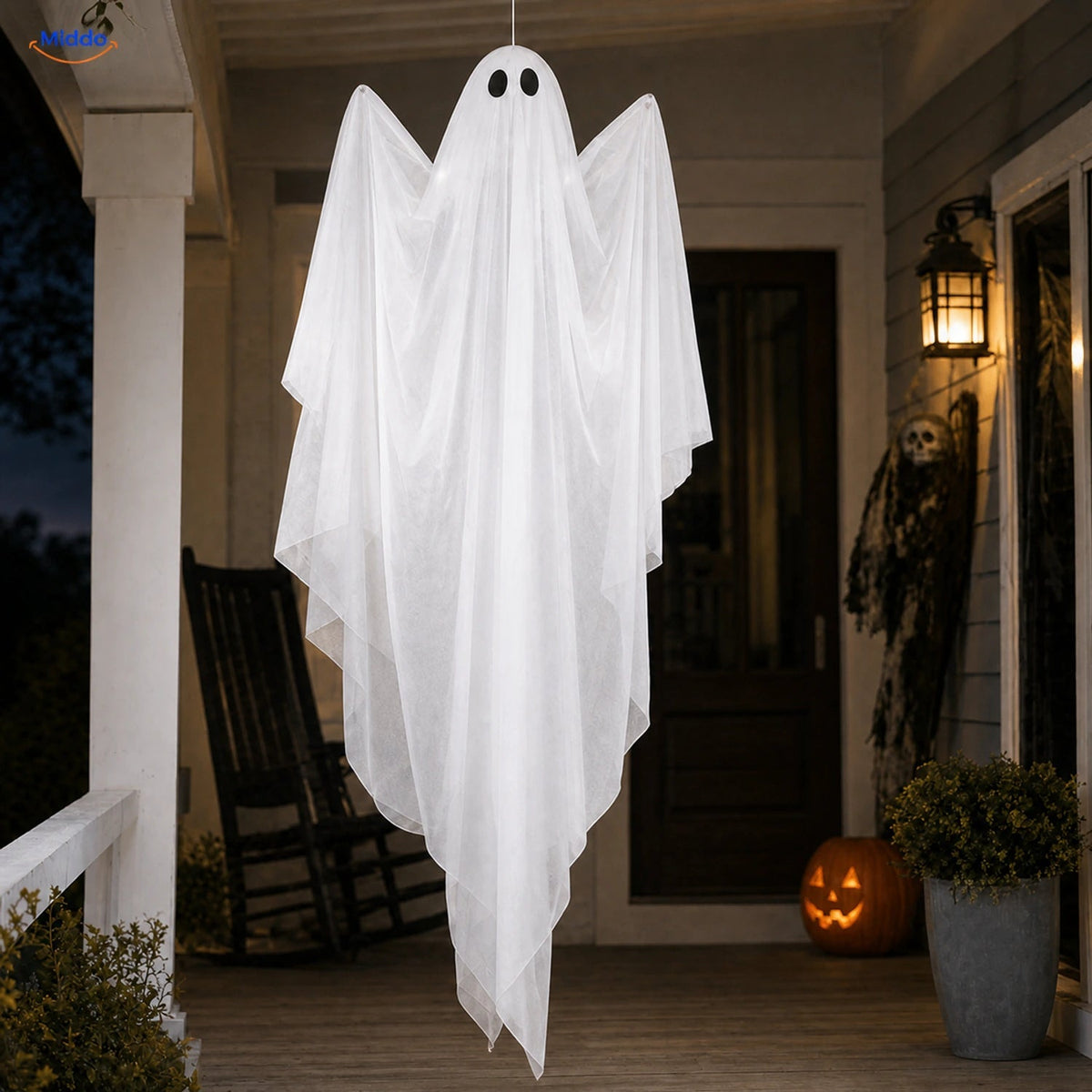 47-Inch Hanging Ghost Decoration with Optional LED Glow – Purple, Warm White, or No Light | Thomler