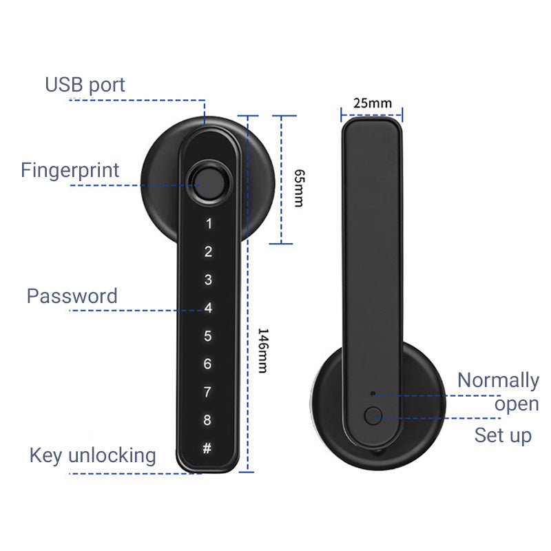 Biometric Door Handle Lock with Fingerprint Scanner, App Control & Keypad Entry for Home Security | Thomler