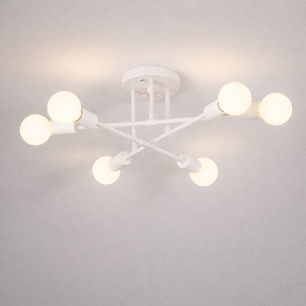Mid-Century Starburst Flush Mount Ceiling Light | E27 Multi-Arm Modern Fixture for Living Room & Bedroom | 4, 6 or 8 Bulb Configuration | Thomler