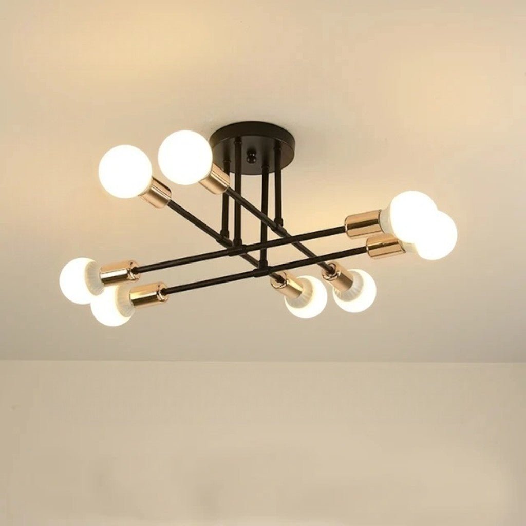 Mid-Century Starburst Flush Mount Ceiling Light | E27 Multi-Arm Modern Fixture for Living Room & Bedroom | 4, 6 or 8 Bulb Configuration | Thomler
