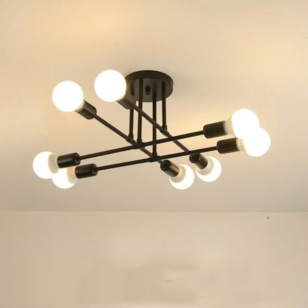 Mid-Century Starburst Flush Mount Ceiling Light | E27 Multi-Arm Modern Fixture for Living Room & Bedroom | 4, 6 or 8 Bulb Configuration | Thomler