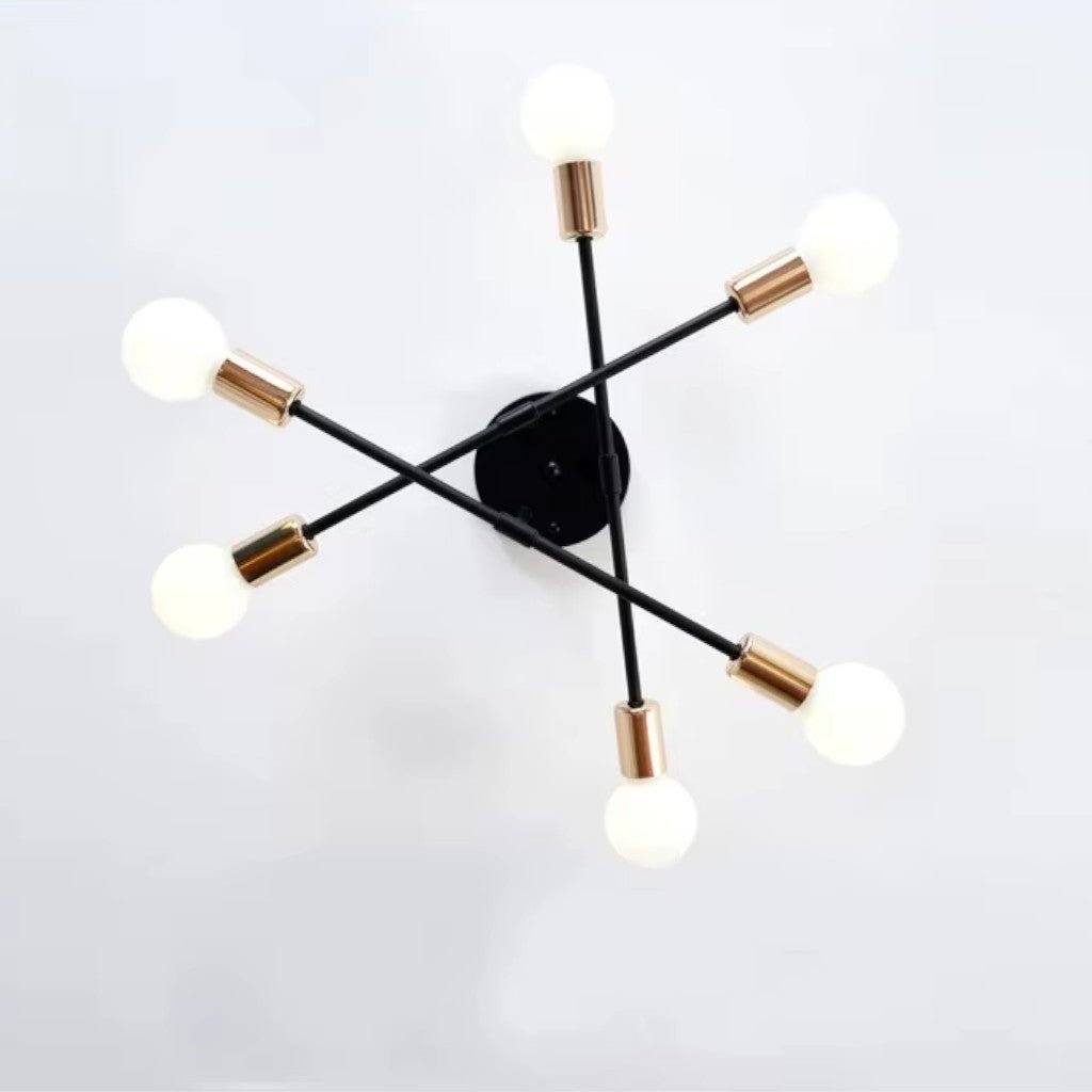 Mid-Century Starburst Flush Mount Ceiling Light | E27 Multi-Arm Modern Fixture for Living Room & Bedroom | 4, 6 or 8 Bulb Configuration | Thomler