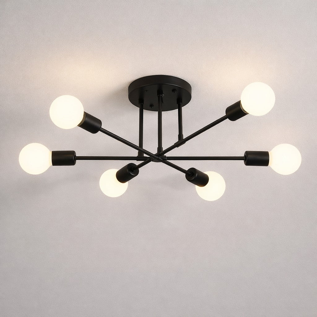 Mid-Century Starburst Flush Mount Ceiling Light | E27 Multi-Arm Modern Fixture for Living Room & Bedroom | 4, 6 or 8 Bulb Configuration | Thomler