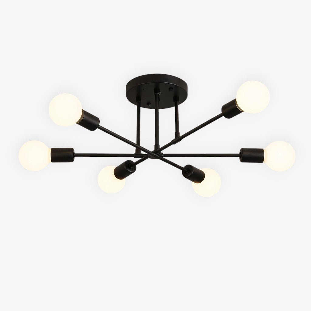 Mid-Century Starburst Flush Mount Ceiling Light | E27 Multi-Arm Modern Fixture for Living Room & Bedroom | 4, 6 or 8 Bulb Configuration | Thomler