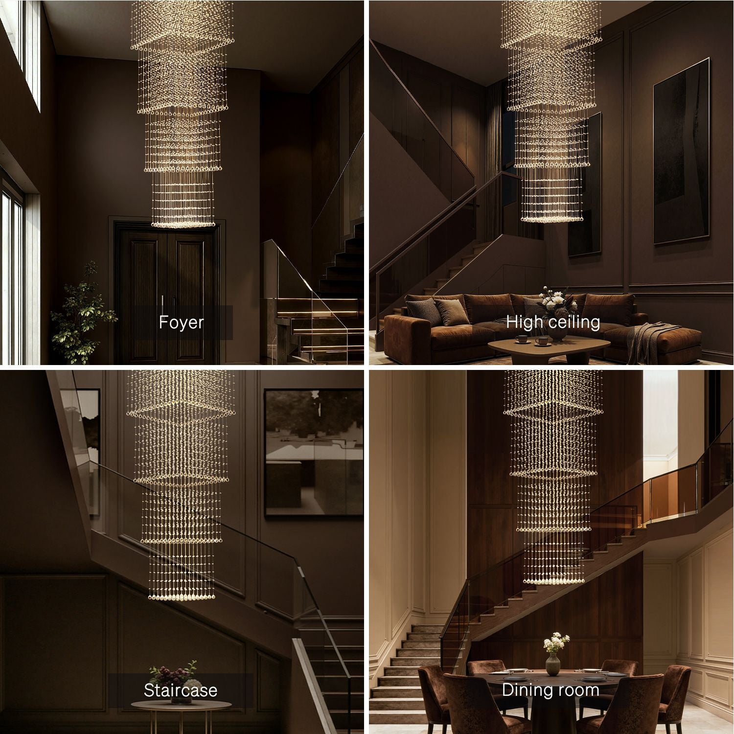 Crystal Chandelier Stainless Steel 100.0 cm Chrome High Ceiling Staircase Entrance Hall Raindrop GU10 Tiered Hanging Light Fixture | Thomler
