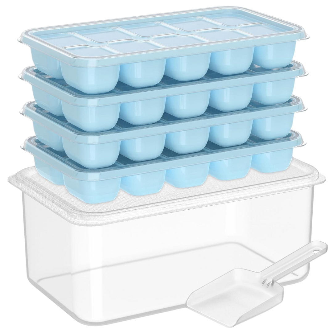 Flexible Silicone Ice Cube Trays with Lid and Storage Container for Freezer Space-Saving Organization | Thomler