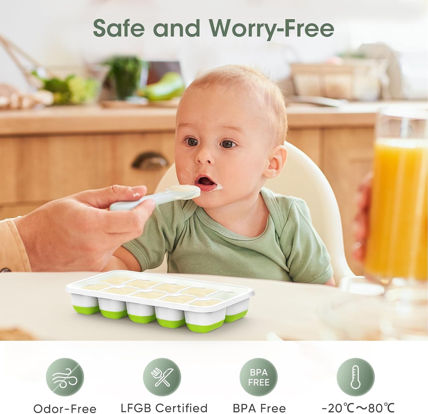 Flexible Silicone Ice Cube Trays with Lid and Storage Container for Freezer Space-Saving Organization | Thomler