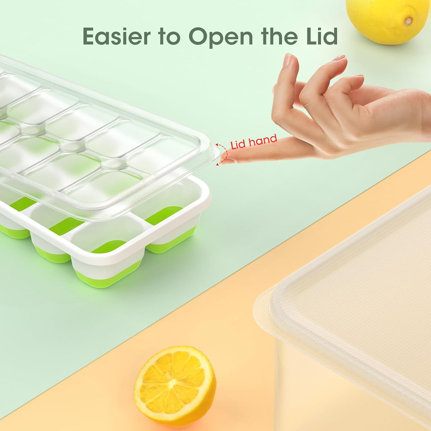 Flexible Silicone Ice Cube Trays with Lid and Storage Container for Freezer Space-Saving Organization | Thomler