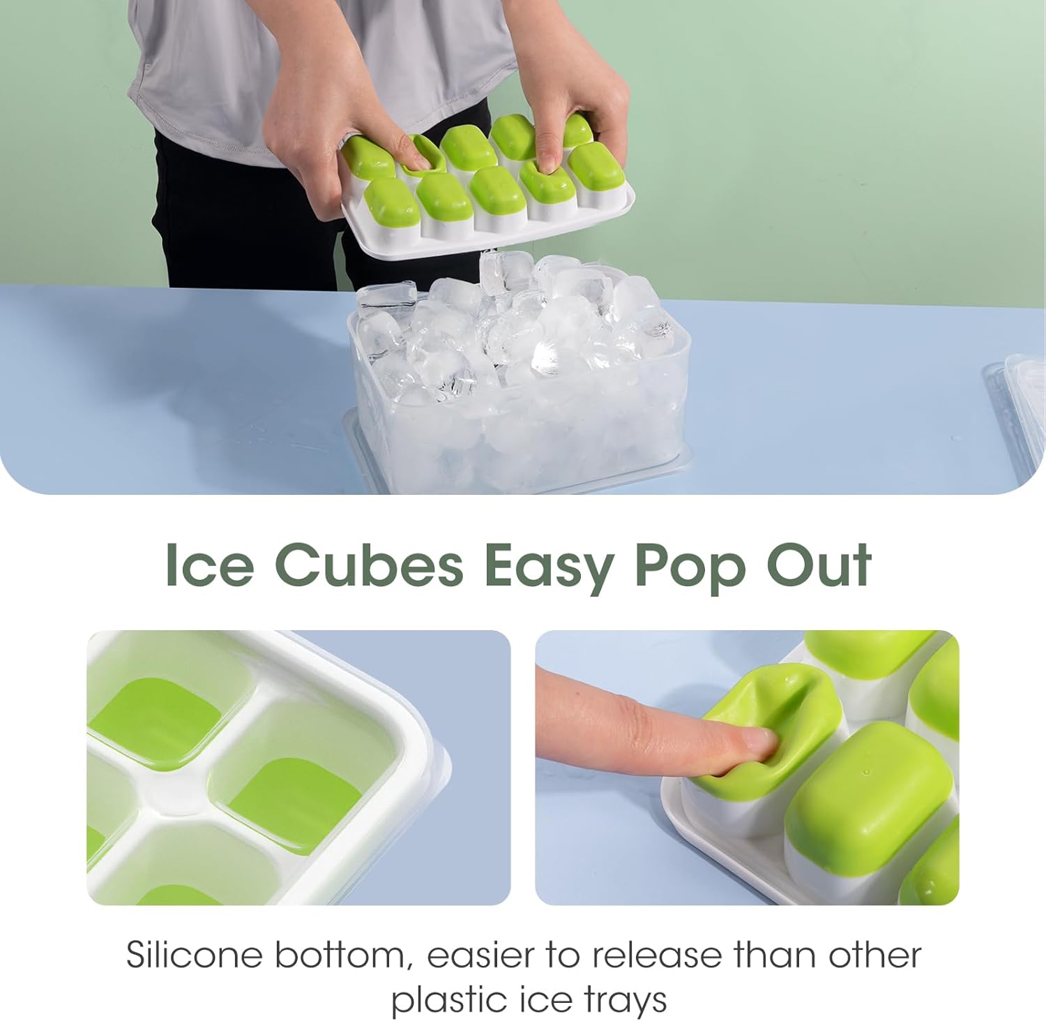 Flexible Silicone Ice Cube Trays with Lid and Storage Container for Freezer Space-Saving Organization | Thomler
