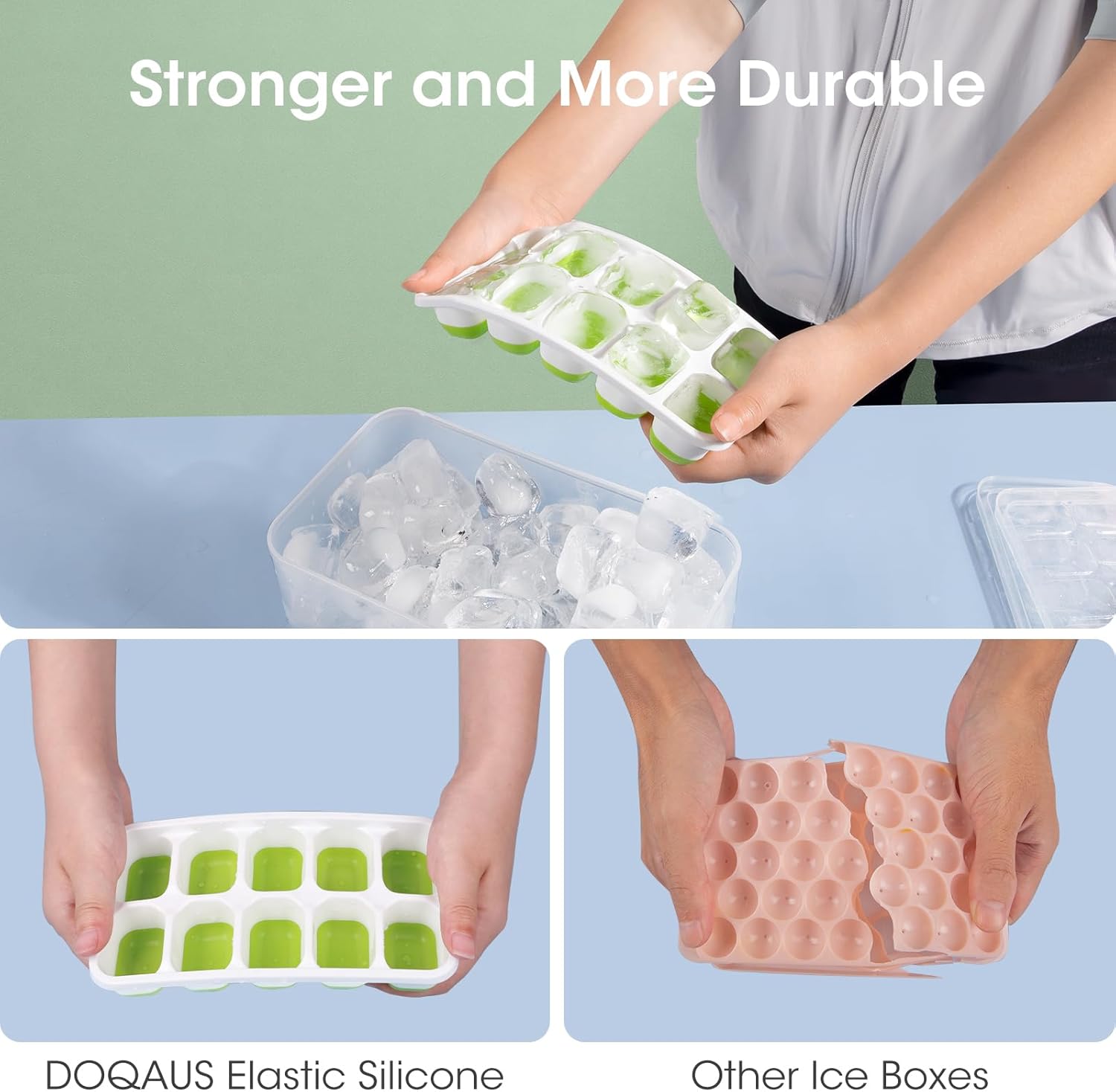 Flexible Silicone Ice Cube Trays with Lid and Storage Container for Freezer Space-Saving Organization | Thomler