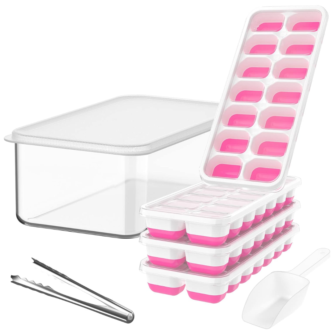 Flexible Silicone Ice Cube Trays with Lid and Storage Container for Freezer Space-Saving Organization | Thomler