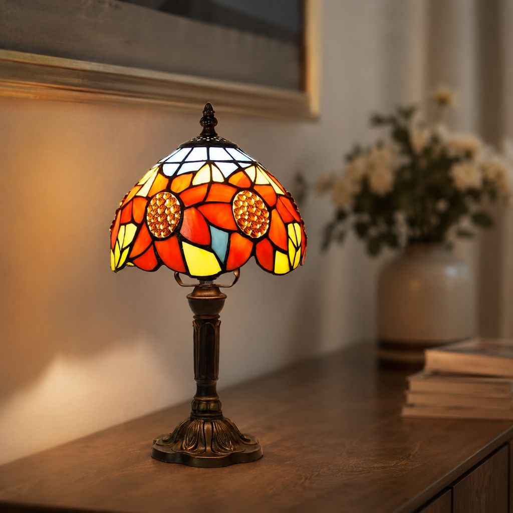 Tiffany-Style Art Glass Table Lamp with Adjustable Arm for Office, Bedroom & Reading Nook – 8 Mosaic Designs | Thomler