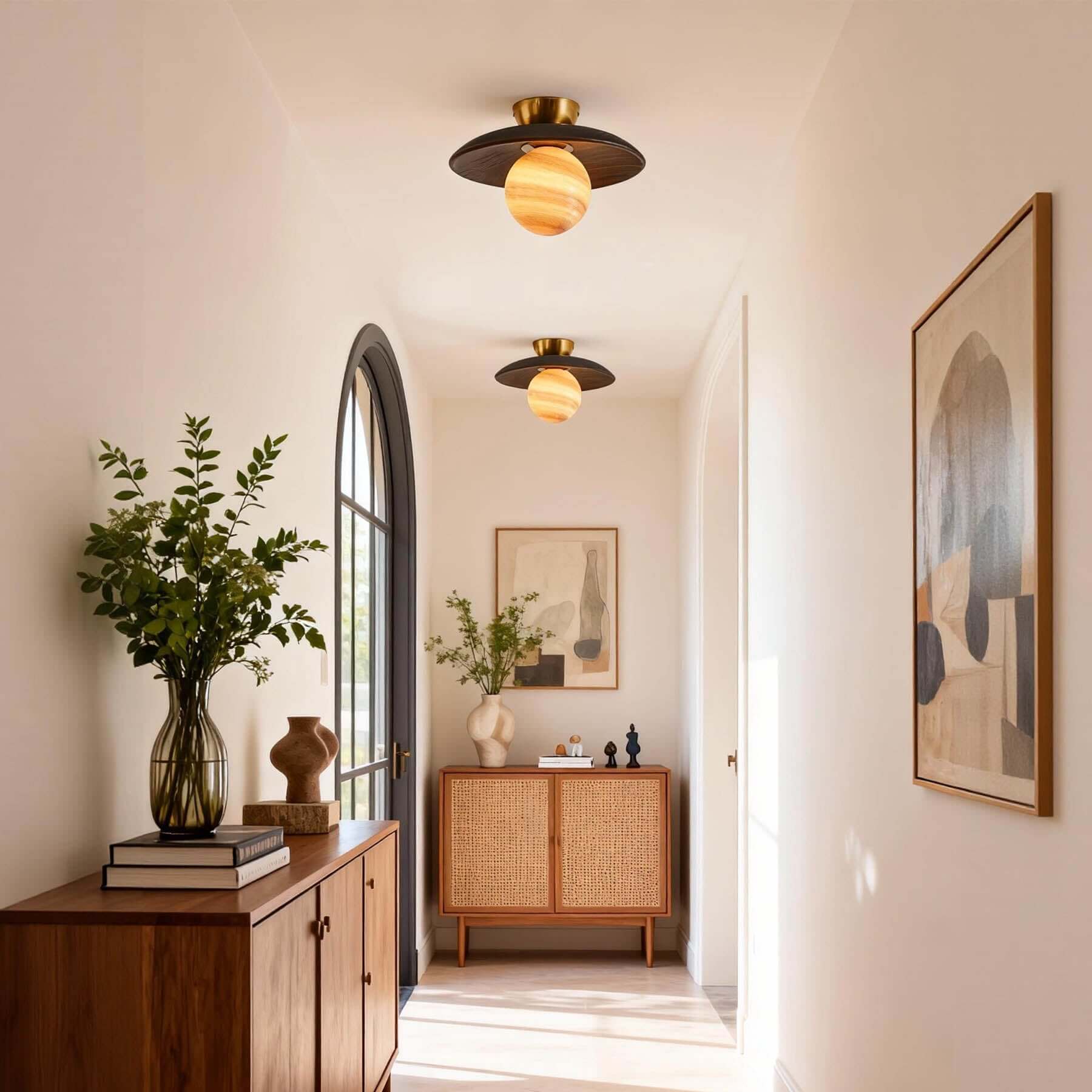 Ceiling Lamp Wood 11 in Glass Globe Nordic Hallway Entryway Lighting Fixture | Thomler