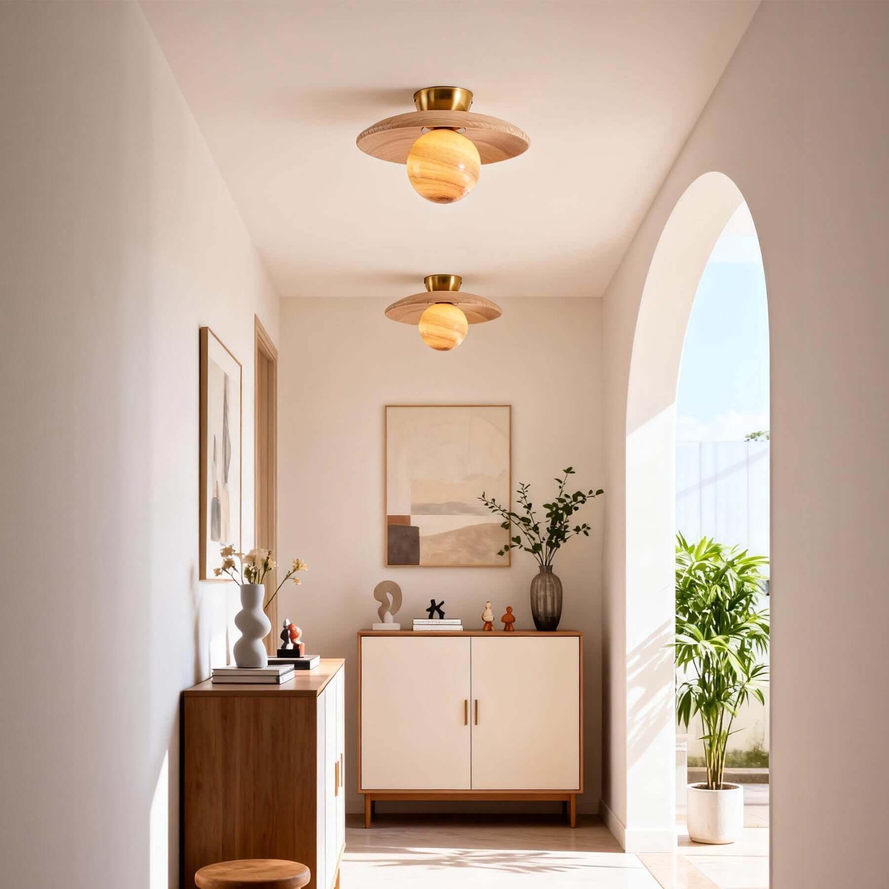 Ceiling Lamp Wood 11 in Glass Globe Nordic Hallway Entryway Lighting Fixture | Thomler
