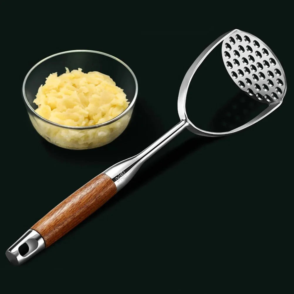 Hand Potato Masher Tool Steel Head Wood Grip Kitchen Utensil for Mashed Potatoes Vegetables Cooked Foods Puree Prep Home Cooking | Thomler