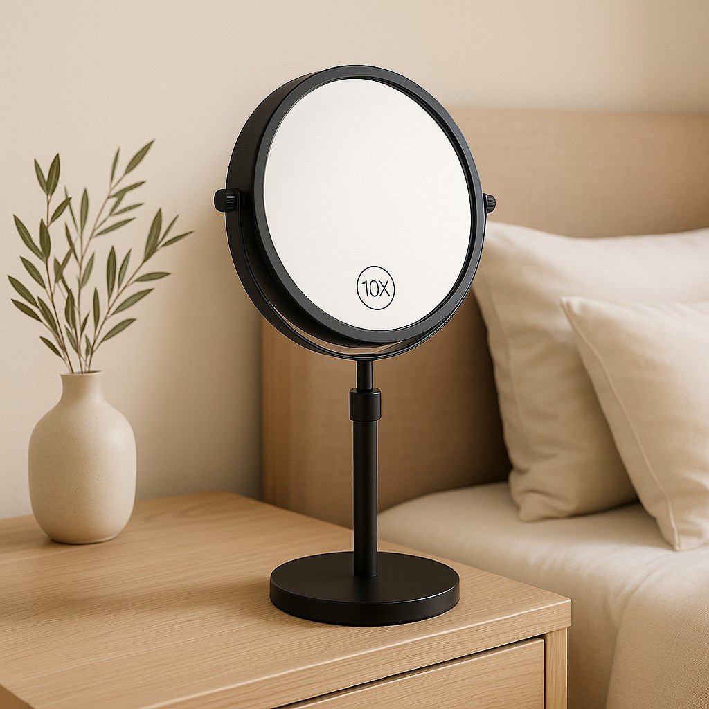 Rechargeable Vanity Mirror with 10X Magnification & Adjustable Height for Countertop Makeup Application | Thomler