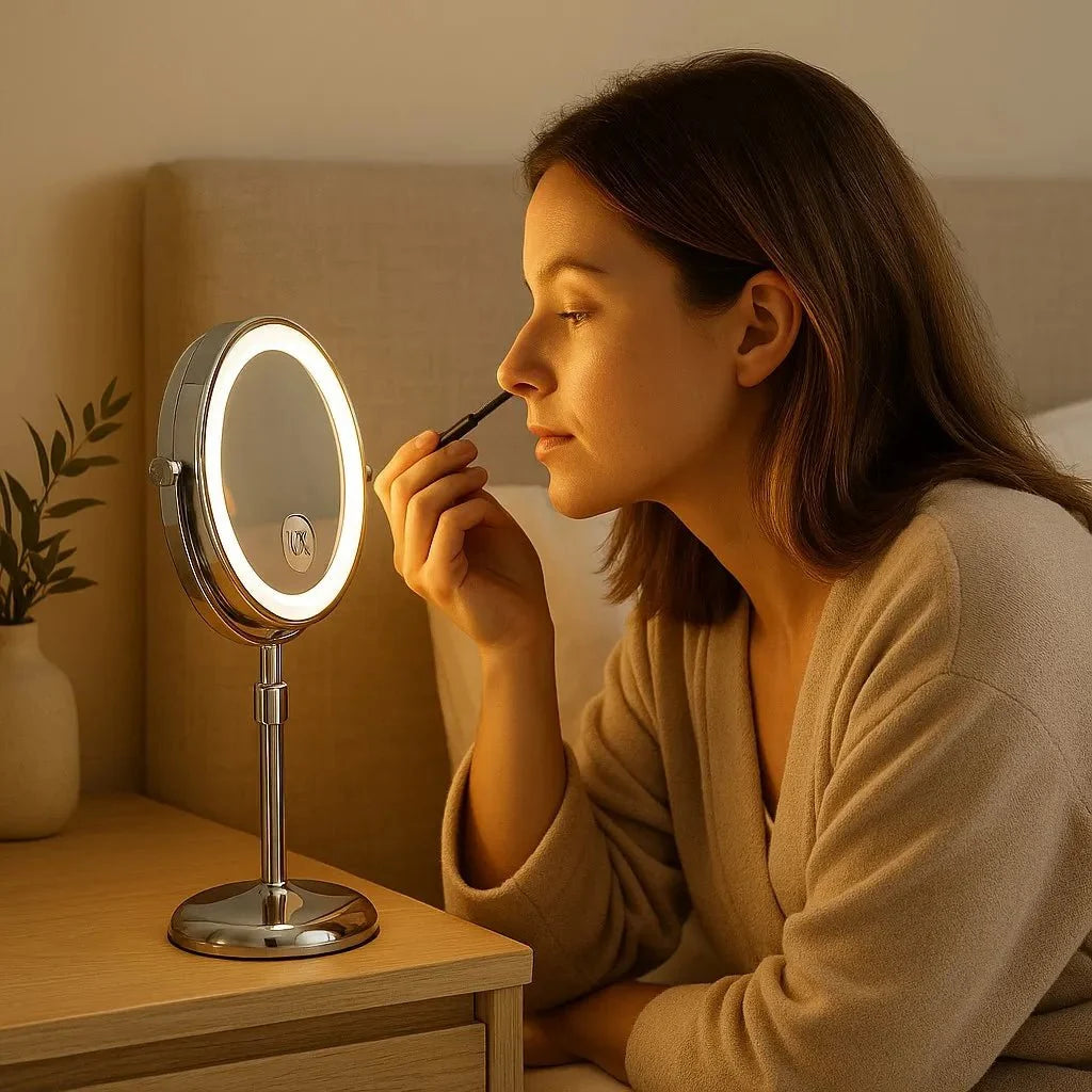 Rechargeable Vanity Mirror with 10X Magnification & Adjustable Height for Countertop Makeup Application | Thomler